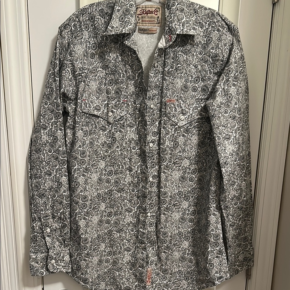 Rafter C  Men's Black and White Casual Cowboy Collection Snap  Down Shirt EUC